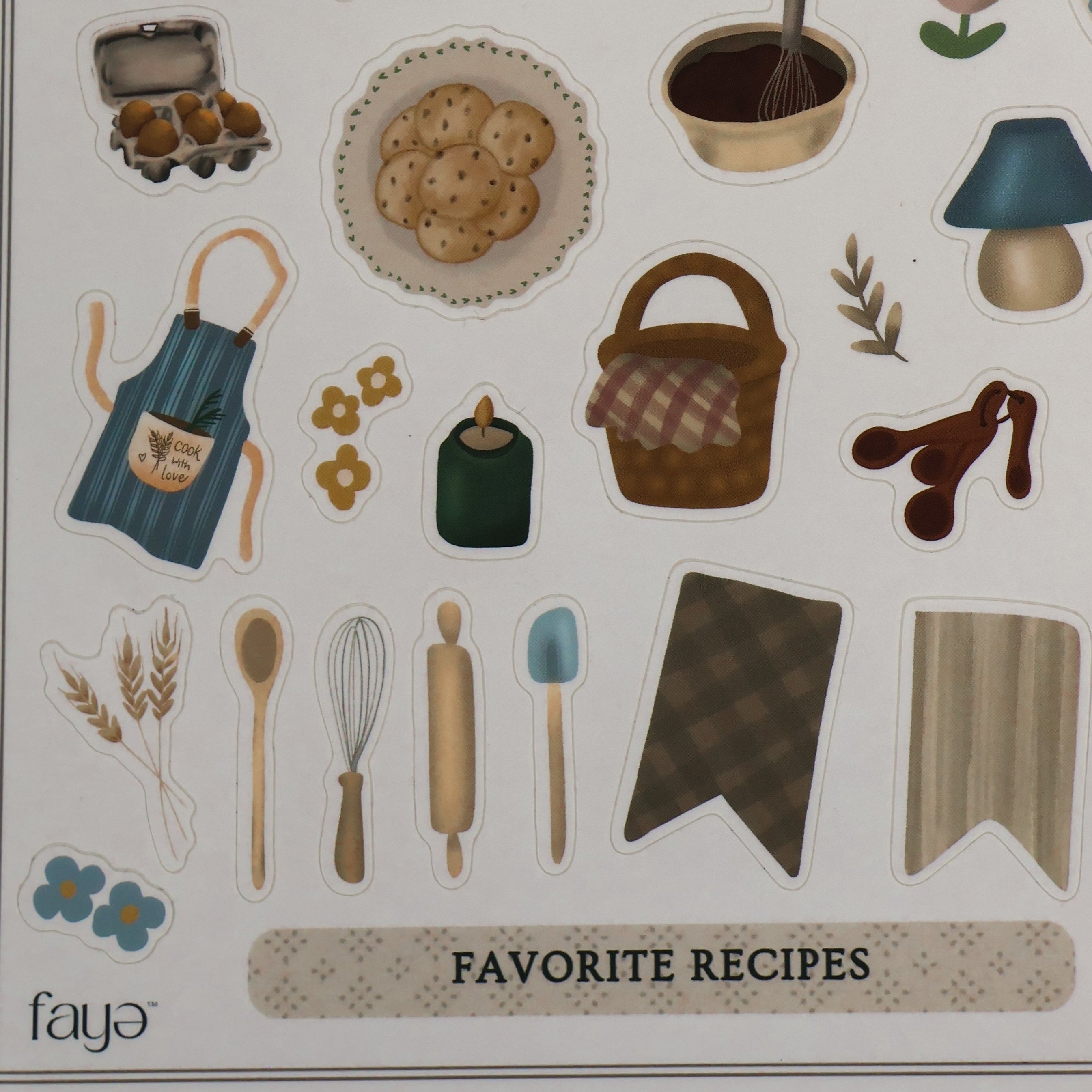 Collection of kitchen-themed stickers on a white background