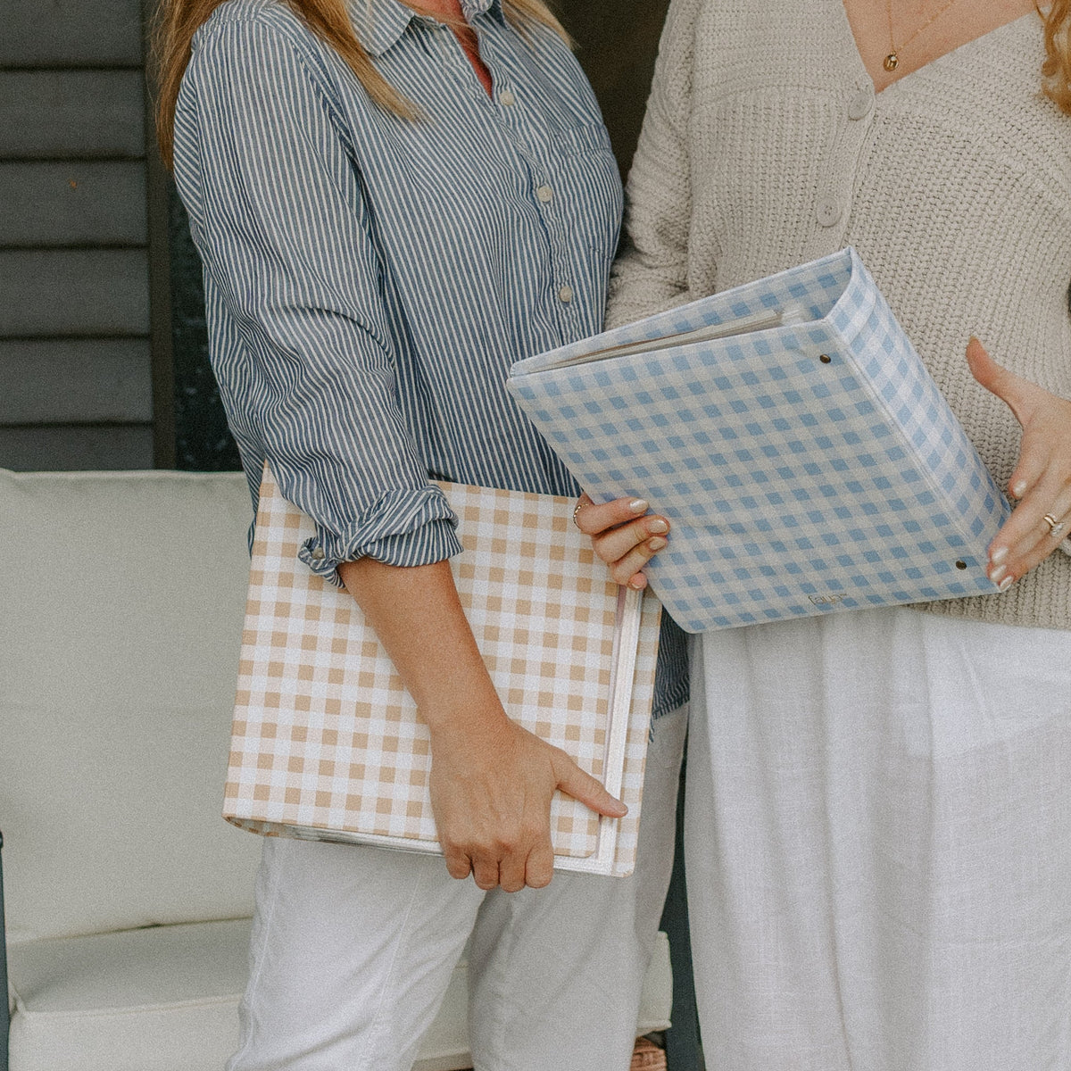 sand gingham scrapbook binder