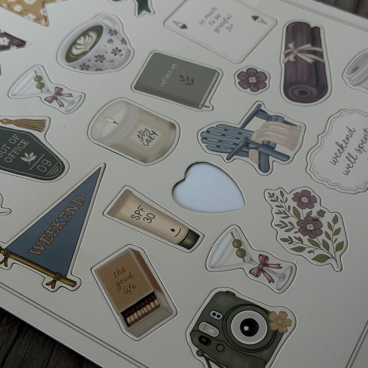 weekend chipboard sticker sheet